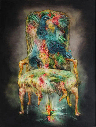 孟涛，《禽殇·剩羽 no.2 》，布上油画，150x200cm，2009.png