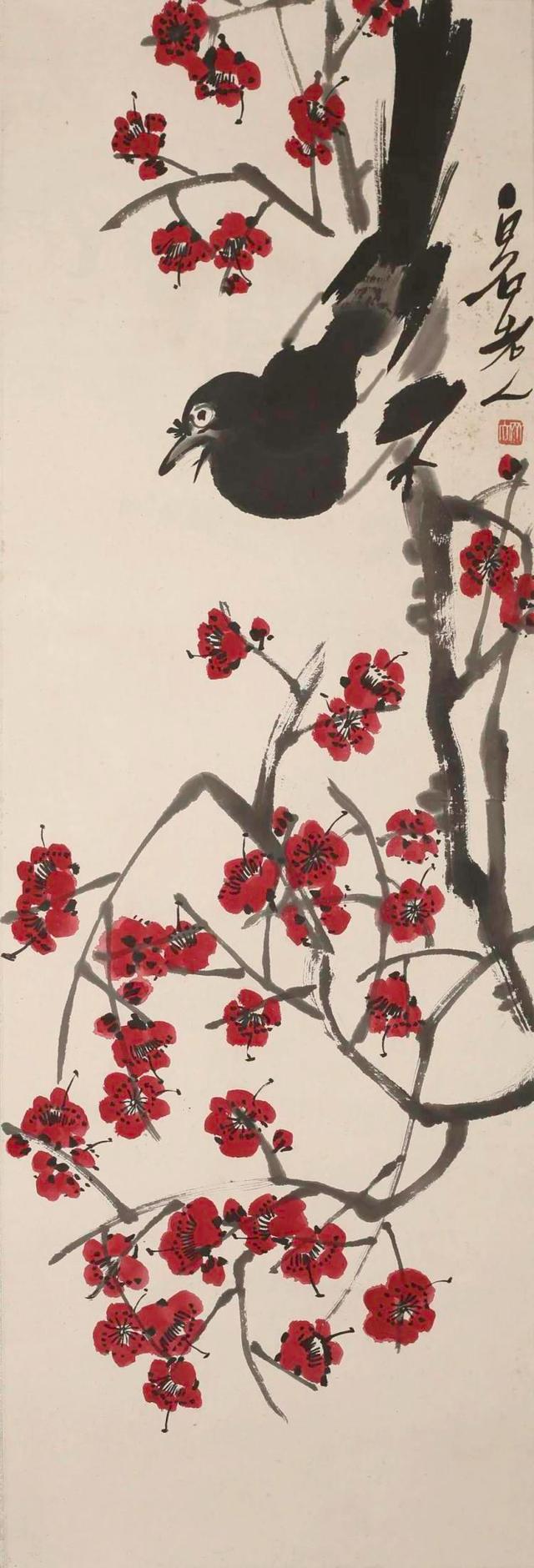 《花鸟屏一堂》齐白石 纸本彩墨 100×33.5cm 1948年 四川美术学院美术馆藏.jpg
